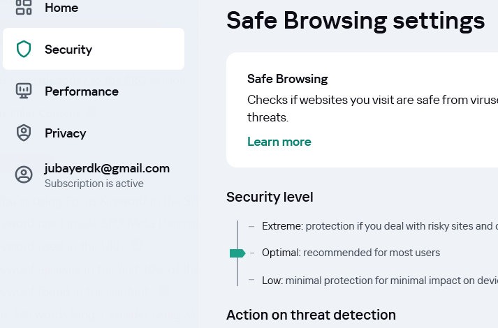 Kaspersky Safe Browsing settings